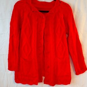 Bright red cardigan
